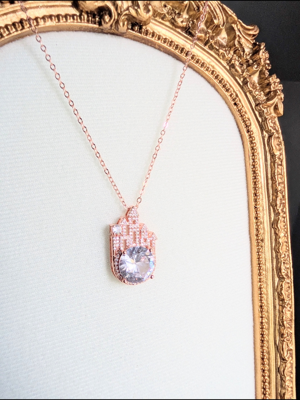 Rose Gold Castle Necklace with CZ Cubic Zirconia Stone